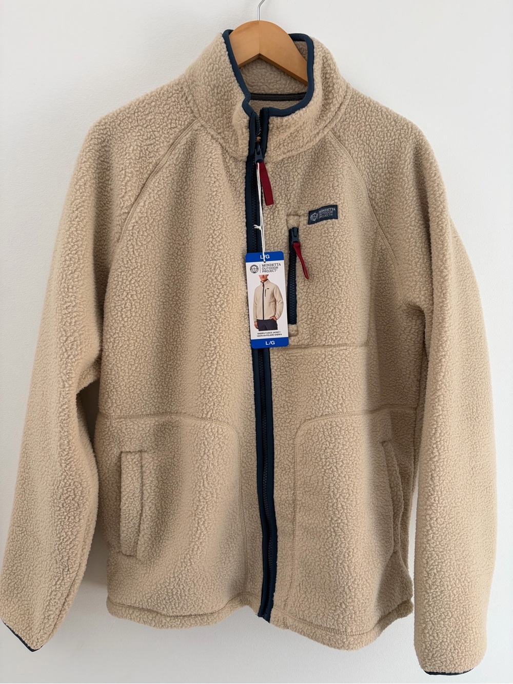Brand new tags attached Mondetta Cream Sherpa Zip Jacket with Navy Trim